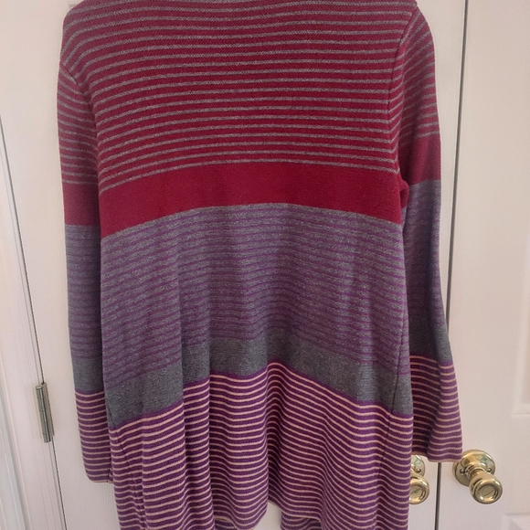 Talbots Striped Burgundy and Gray Women's Long Cardigan Sweater - Picture 2 of 8